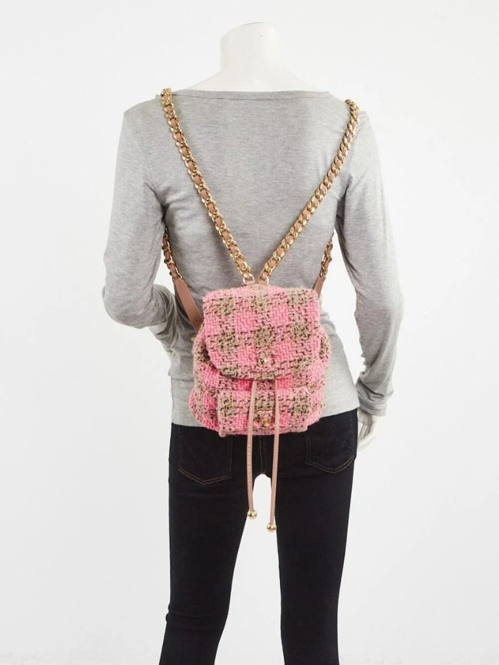 Chanel Pink/Brown Tweed Elegant Chain Backpack Bag - Picture 8 of 12